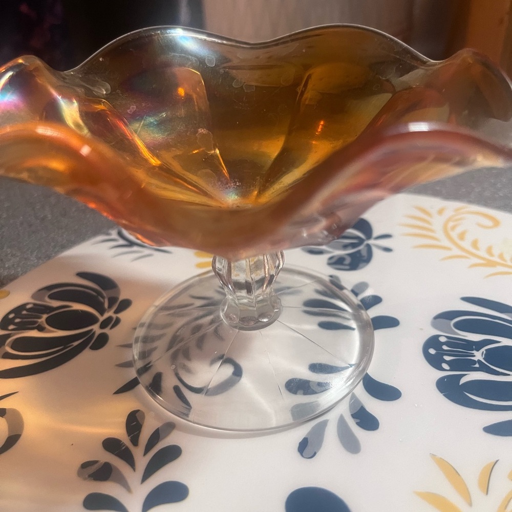 Iridescent Glass Pedestal Bowl